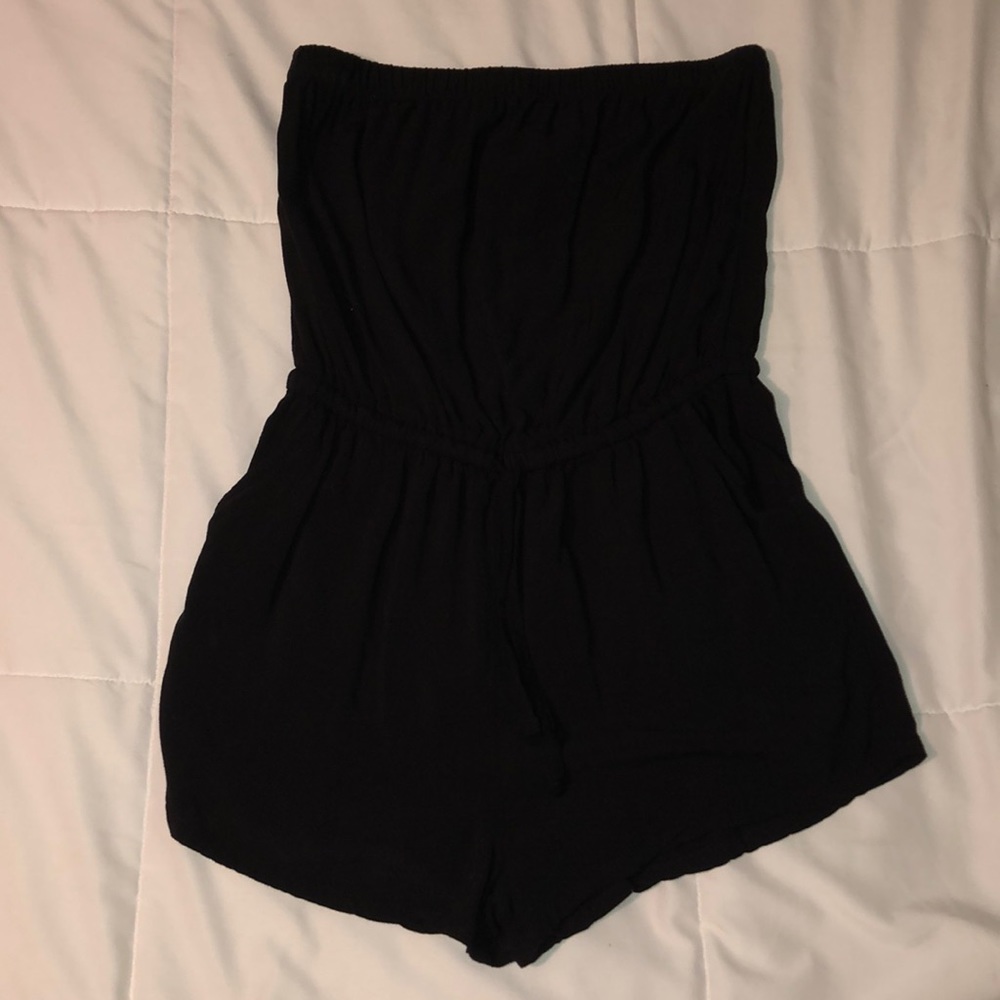 Black strapless romper